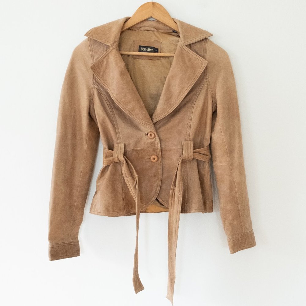 Soia & Kyo Tie Waist Leather Jacket - Picture 6 of 9